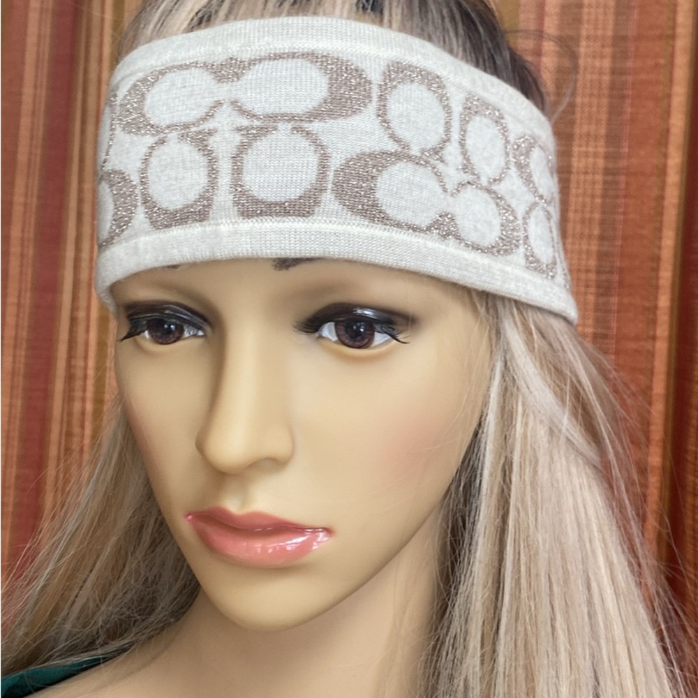 Coach White and Tan Patterned Headband